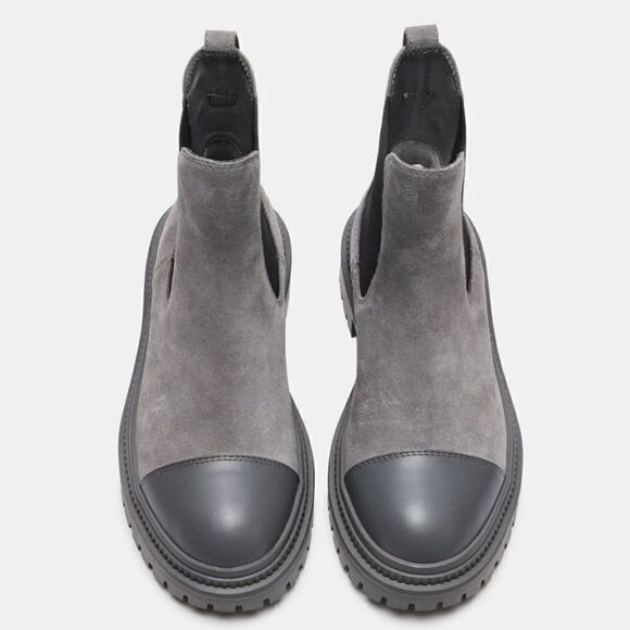 Steve Madden MAYSLIE LIGHT GREY SUEDE Chelsea Ankle Bootie - Picture 2 of 6